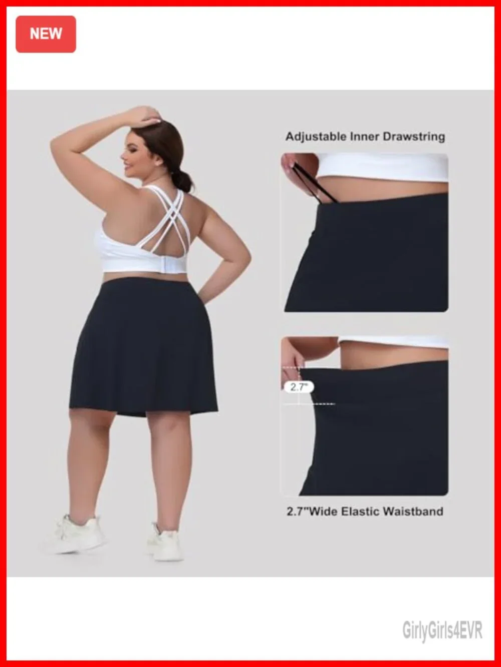 Plus Size Skort with Pockets Knee Length Tennis Athletic Skirt